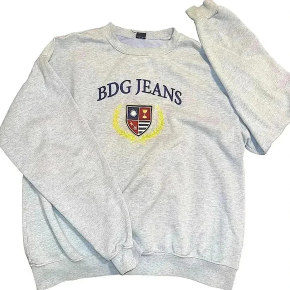 BDG Urban Outfitters Gray Oversized Pullover Sweatshirt with Embroidered Crest - Picture 1 of 10